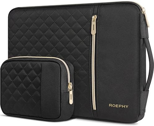 ROEPHY 15.6 Laptop Sleeve with Accessories Pouch Portable PC Bag Protective Tablet Case for 15.6 Inch Lenovo Yoga 720 IdeaPad 310 320 / Acer Aspire E15 / HP ENVY 15 / Dell XPS 15, Black