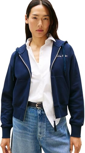 Tommy Hilfiger Donna Felpa con Zip Script Pique Zip-Up con Cappuccio