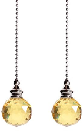 TopHomer Gold, 2 Pcs Crystal Ball Light Pull Cord, Clear Pull Chain Extension for Ceiling Fans, 30mm Long Pull Chain Connector, for Bathroom and Toilet Light