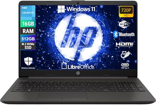 HP 250 G9, Notebook Computer Portatile, Intel N4500, Display HD da 15,6, Ram 16 Gb DDR4, SSD NVMe 512 Gb, W11 Pro, Libre Office Preconfigurato