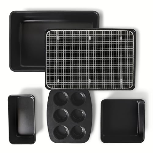 Amazon Basics Teglie Antiaderenti, Set di 6 Pezzi, Impilabili, Lavabili in Lavastoviglie e Adatte al Forno