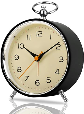 Réveil analogique rétro sans tic-tac, réveil analogique rond de 4,3'' avec veilleuse Snooze, à piles bruyantes pour dormeurs profonds, enfants, personnes âgées, réveil analogique pour chambre à