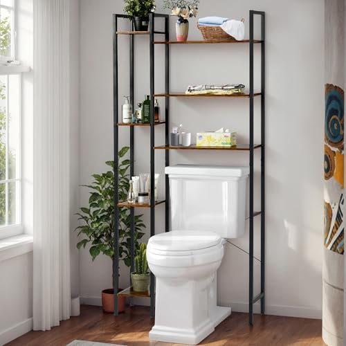 Liink1Ga Estanteria Baño Encima WC y Lavadora, Estantería sobre Inodoro Impermeable/Mueble para Baño Estrecho Ahorra Espacio/Adecuado para Cocina/Salón/81x25x173cm(LxAxA)/Marrón Oscuro