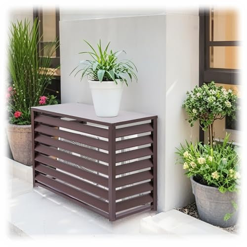 KHLMSRXJ Outdoor Air Conditioner Cover For Heat Pump, Air Conditioner Protection Cover Aluminium To Hide Outdoor Air Conditioner Unit Flower Stand Louvered Fireproof(100 * 70 * 50cm)