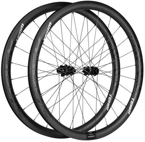 Superteam Gravel Carbon Laufradsatz, 38/45 mm Tiefe, Scheibenbremse, schlauchlos, Carbon-Räder, passend für 8–12-Gang-Zentralschloss mit 6 Bolzenadapter (38 mm Tiefe, 31 mm Breite, für Unterlegscheibe