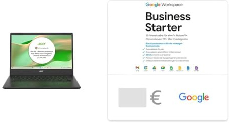 acer Chromebook 314E (CBOA314-1H-C32M) Laptop | 14 FHD Display | Intel Celeron N4500 | 4 GB RAM | 128 GB eMMC | schwarz + Google Workspace Business Starter - Digitaler Gutschein für Deutschland