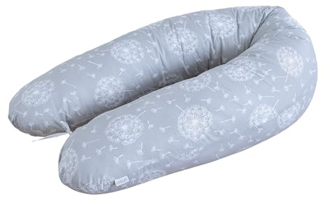 LOOLAY® Stillkissen XXL EPS FEST Styropor-Füllung Lagerungskissen Seitenschläferkissen Ink.Bezug 170cm (Pustelblume GRAU)