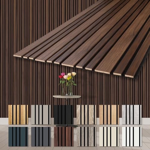 HEXIM Akustikpaneele 6 Stück 278x60cm Holz Mila - flexible Holzpaneele Platten Wandpaneele Wanddeko Kombipaneel Wandverkleidung Schalldämmung Akustikfilz braun (10.02m² Catania Oak)