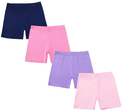 CHUNG Girls Cycling Shorts Cotton Toddlers Cartwheel Dance Yoga Play Under Dress Skirt School Uniform Basic Underpants 4pk Purple Pink,7-8Y