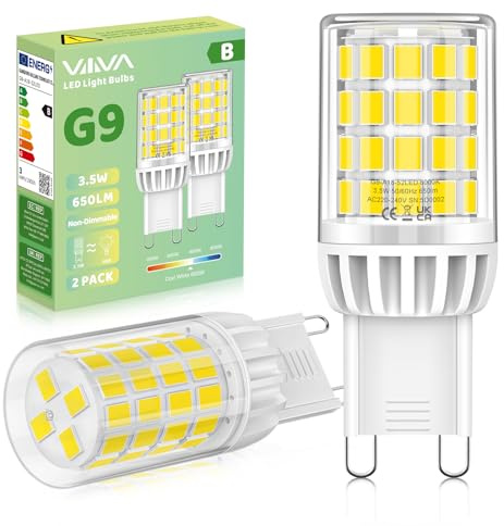 G9 LED Lampen Kaltweiss 6000K, 3.5W, 650LM Energieeffizienz der Klasse B | Ersatz für 50W Halogenlampe, G9 LED Leuchtmittel, Nicht Dimmbar, 360° Strahl, AC 220-240V, Energiesparende Glühbirne-5 Stück
