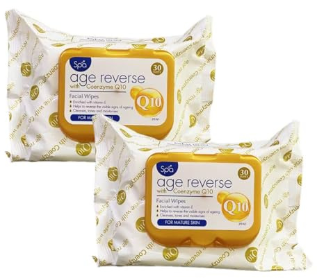 2× Spā Age Reverse Facial Wipes for Mature Skin | with Q10 Coenzyme | 30 Wipes Each [Total 60 Wipes]