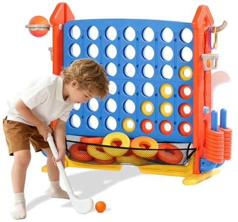 YUZINO 4 In Einer Reihe Vier-Gewinnt Spiel, 4 Gewinnt SpielbrettsäTze Mit 42 Jumbo Ringen, Ringwurfspiel, Golf Und Basketball FüR Kinder Und Erwachsene
