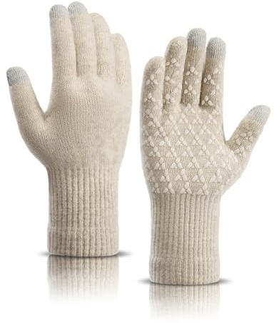 Xnova Winter Handschuhe für Herren Damen Warme Thermo Strickhandschuhe Touchscreen Wollhandschuhe Flauschige Fleece Fäustlinge für Arbeit Laufen Radfahren Fahren, Beige, Herren