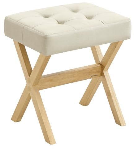 SONGMICS Schminkhocker, gepolstert, Beine aus Holz, 32 x 42 x 46 cm | Sitzhocker, Fußhocker, für Schlafzimmer, Ankleidezimmer oder Flur, Sommersand, MARY Kollektion LSF006LF02