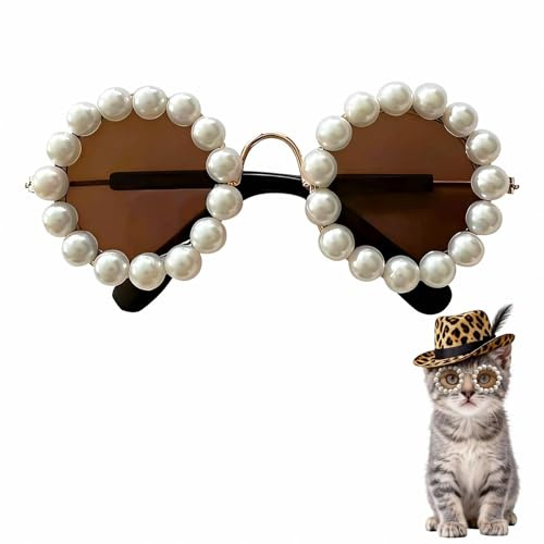 Cute Pearl Cat Sunglasses, Pet Sunglasses for Small Medium Dog/Cat, Holiday Party Pet Costume Accessories, Pet Doll Glasses Costumes, Cats Glasses Dog Sunglasses for Photography Party Wear
