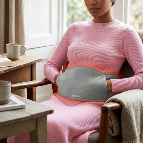 EPISENT Rechargeable Electric Hot Water Bottle Belt with Plush Cover, Hands Free Waist and Back Warmer, Pre Filled Heating Pad with Charging Base, Up to 5 Hours Warmth, Grey