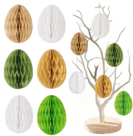 COMOOKA 12 Stücke Osterdeko Wabenbälle Ostern Deko Ostereier zum Aufhängen 7 cm 5 Farben Ostereier Anhänger aus Papier für Zimmer (Grün)