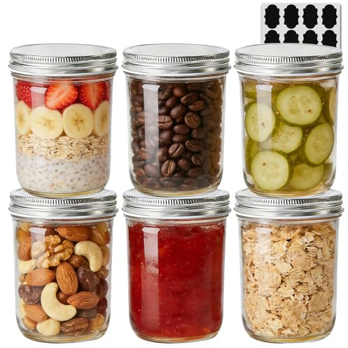 ComSaf Mason Jar, Barattoli a Bocca Larga con Coperchio 480 ml 6 Pezzi