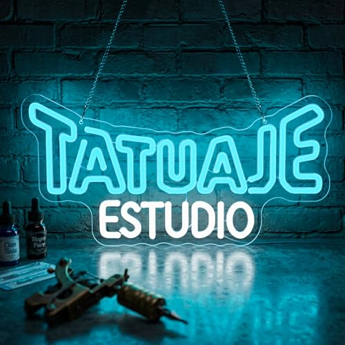 GGAQQ ESTUDIO DE TATUAJES Letrero de neón para ventana, letrero luminoso de neón para estudio de tatuajes, luz de neón LED, letrero colgante de neón con USB, interruptor ajustable para estudio de