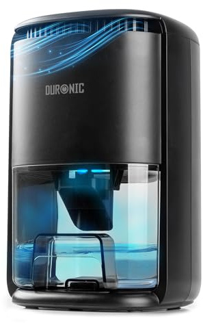 Duronic DH07 BK Mini Deumidificatore Silenzioso per Camera da Letto e Bagno | Deumidificatore 22,5W 1L, timer 6h/12h, spegnimento automatico, anti muffa, allergie, deumidificatore silenzioso nero LED