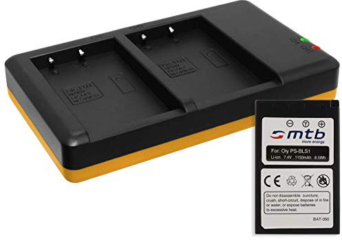 Batterie + Double Chargeur (USB) pour BLS-1 BLS1 / Olympus E-400, 420, 450, 600, 620 / Pen E-P1, P2, P3 / E-PL1 ... - v. liste! (Cable Micro-USB Inclus)