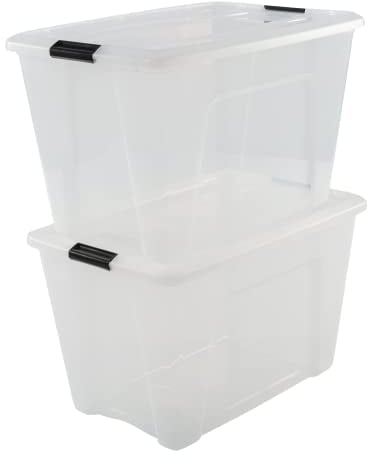 Iris Ohyama Aufbewahrungsboxen mit Deckel, 60L, 2er-Set, Transparent, Sicherer Verschluss, Stapelbar, Griffe, für Schlafzimmer, Schrank, Organisation, BPA-freies Plastik, Ordnungsboxen, NTB-60