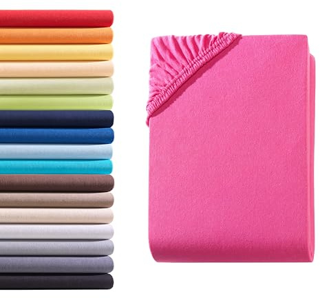 Hometex Premium Textiles Spannbettlaken Spannbetttuch 140-160 x 200 cm, Bettlaken Jersey aus 100% Baumwolle, Matratzen bis 23-25 cm, Oeko-TEX Made IN Green, Magenta