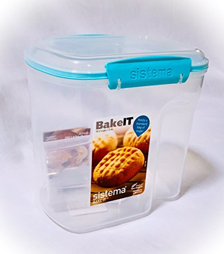 Sistema Bake It Lebensmittelaufbewahrung zum Backen von Zutaten, Zuckerdose mit Messbecher 10,2 Tassen, transparent mit Aqua-Akzenten