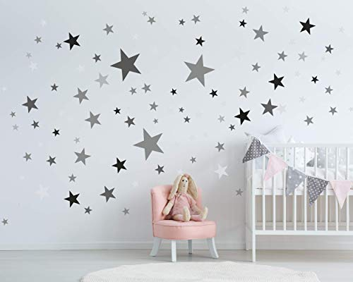 ELES VIDA - 75 Sterne Wandtattoo fürs Kinderzimmer - Wandsticker Set - Pastell Farben, Baby Sternenhimmel zum Kleben Wandaufkleber Sticker Wanddeko - Kleinkinder, Schwarz - Grau