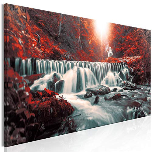 decomonkey Bilder Wasserfall 120x40 cm 1 Teilig Leinwandbilder Bild auf Leinwand Vlies Wandbild Kunstdruck Wanddeko Wand Wohnzimmer Wanddekoration Deko Wald Natur