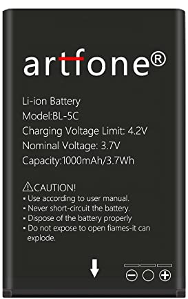 artfone BL-5C Batterie(1000mAh),pour CS181/F20/CF241A/C10/G3/G6, et Tout téléphone Portable de BL-5C