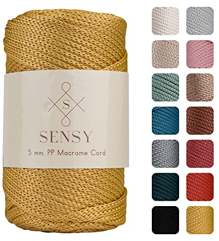 Sensy Premium 5 mm 104 Yards Polyesterseil 100% Polypropylen-Kordel Makramee-Seil Häkeltasche Häkelgarn Geschenk für Strickwaren (Senf)