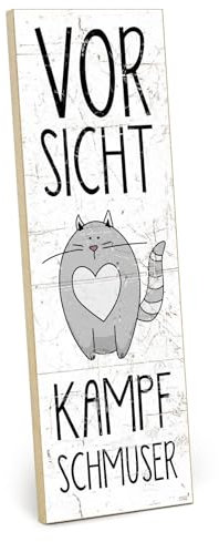 TypeStoff Holzschild mit Spruch – Kampfschmuser – im Vintage-Look mit Zitat als Geschenk und Dekoration zum Thema Sonne und Kaffee - HS-01152