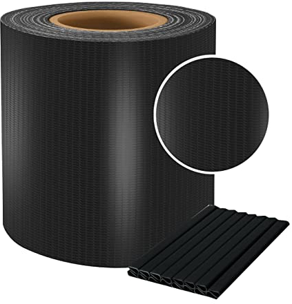 Sellon24 PVC Sichtschutz Streifen Zaunblende Folie Doppelstabmatte Zaun Zaunfolie 450g/m² 3,44€/m² (0,19 * 35m, Schwarz RAL 9005)