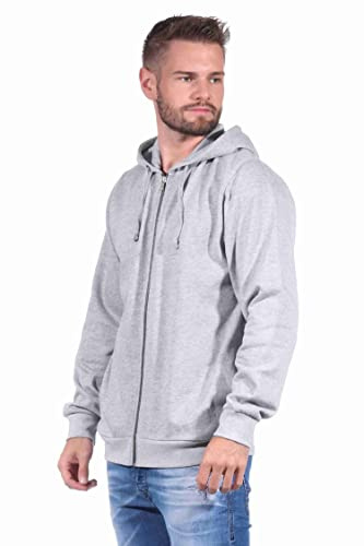 NORMANN-Wäschefabrik Herren Jacke mit Kapuze für Hausanzug, Sportanzug oder Jogginanzug Oberteil, Farbe:grau, Größe:XL
