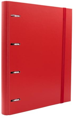 Raylu Paper - Ordner mit 4 Ringen mit 6 farbigen Trennblättern und Nachfüllungen von 100 A4-Blättern mit 4 x 4 mm karierten Blättern, 4 x 4 mm, Rücken 60 mm. (Rot)