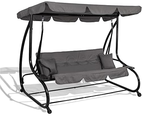 SPRINGOS 4-Sitzer Hollywoodschaukel Gartenschaukel 220 x 162 cm mit 2 Kissen Auflagen, Getränkehalter und Liegefunktion – Wetterfeste Schaukelbank für Garten, Balkon und Terrasse