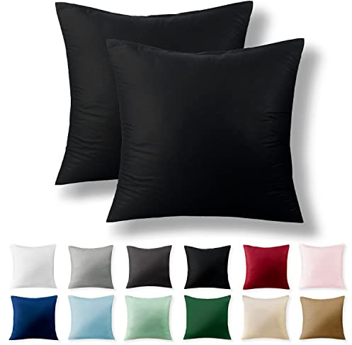 Alreya 2er-Set Renforcé Kissenbezug 80 x 80 cm - 100% Baumwolle mit YKK Reißverschluss, Superweicher Kopfkissenbezug 80x80, Kissenhülle, Schwarz, nur Kissenbezug