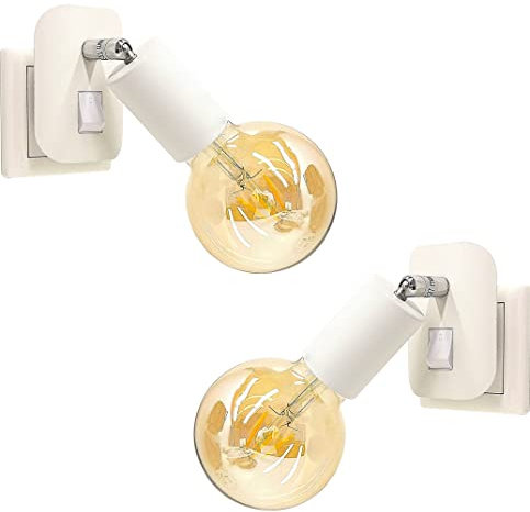 Trango 2er Pack 11-261A LED-Steckerleuchte inkl. je 1x 4 Watt 2500K Gold warmweiß E27 LED Leuchtmittel in Weiß matt *ANNA* Wandleuchte, Leselampe, Nachtlicht, Wandlampe, Küchenlampe, Steckerlampe