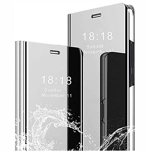 MAOGE Cover per Xiaomi 12 Lite, Specchio Case Clear View Standing Mirror Flip Custodia Full Body Protettiva Bumper Folio Copertura - Argento