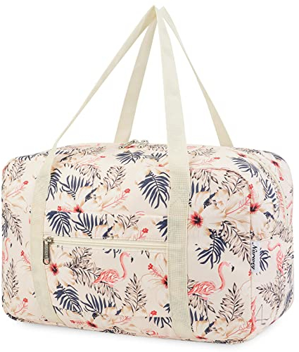 für Ryanair Handgepäck 40x20x25 & Handgepäck Tasche für Flugzeug - Faltbare Reisetasche Damen & Weekender Damen - Handgepäck Koffer 20L (Beige Flamingo)