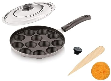 Satre Online And Marketing Non Stick Appam Pan 12 Pits with Steel Lid, Appam Maker,Appa Chetty Paniyaram Pan Patra,Egg Grill Pan.
