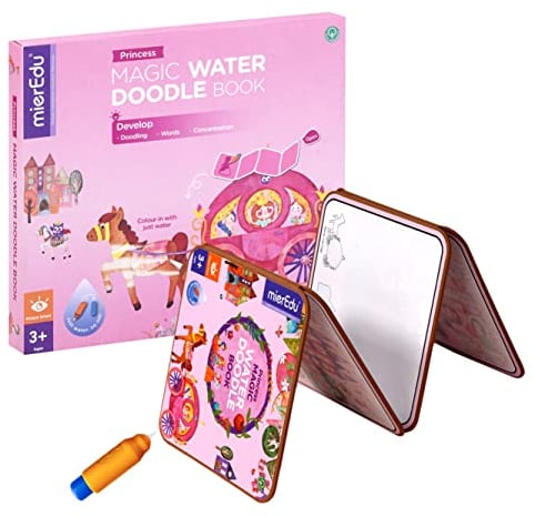 mierEdu Magisches Wassermalbuch Prinzessin – Zaubermalbuch für Kinder ab 3 Jahren mit Wasserstift – Malen mit Wasser ohne Flecken – Märchenhaftes Wasser Spielzeug für unterwegs