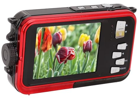 Appareil Photo Numérique Sous-Marin étanche 2.7K Full HD 48MP 10ft, Double écran Zoom 16X avec Enregistreur Vidéo (Rouge)