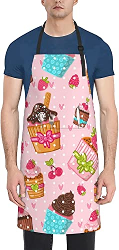 Torribala Küchenschürzen, Küchen-Cupcakes, Muffins, Kochschürze mit Taschen, wasserdichte Kochschürze, verstellbare Latzschürzen