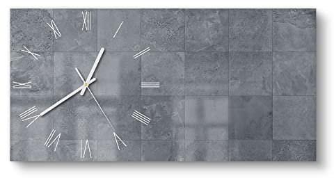 DEQORI Glasuhr | vertikal 60x30 cm | Motiv Natursteinfliesen | große XXL Design Uhr aus Glas | leise Wanduhr für Wohnzimmer & Küche | Moderne Hingucker Uhr für die Wand