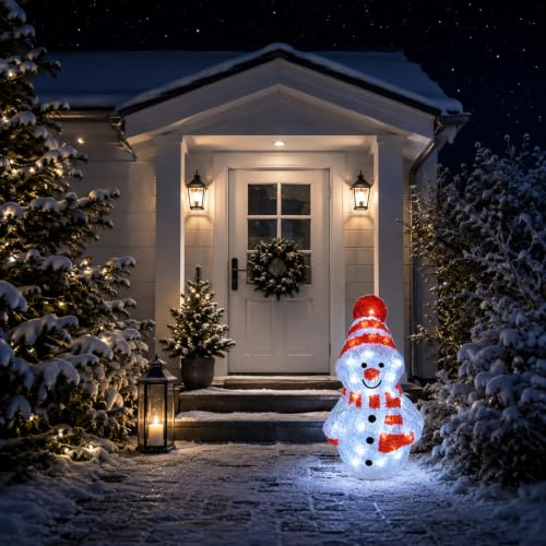 Acryl Schneemann Beleuchtung Figur kaltweiß 80 LEDs Strombetrieb Weihnachtsbeleuchtung Außenbeleuchtung
