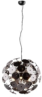 meineWunschleuchte Große Kugel-Pendelleuchte Lampenschirm Glas Schwarz Chrom bedampft Ø 54cm