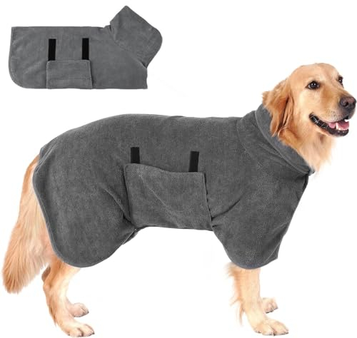 GUHAOOL Accappatoio per Cani in Microfibra, Asciugamano Ad Asciugatura Rapida Con Ve-lcro, Super Assorbente, per Taglia Grande e Media (XL, Grigio)