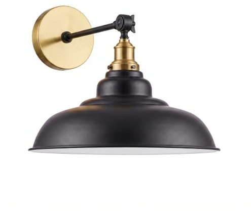 LEDSone verstellbare Wandleuchte mit gebogenem Schwenkarm, Edison Retro Vintage, industrieller Loft-Stil für Ihr Wohnzimmer, Esszimmer, Café usw. (Schwarz, innen weiß)